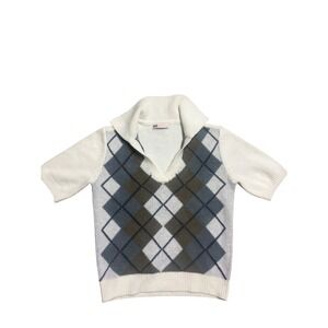 SO Goods For Life Womens Argyle Short Sleeve Sweater Polo Collar Grey Green M